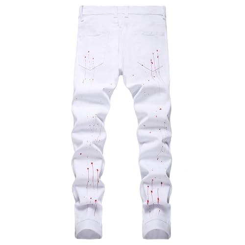 Image of Men's Ripped Slim Fit Jeans Straight Leg Denim Pants