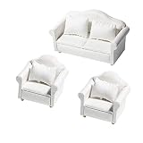 7Pcs Dollhouse Sofa Set,1/12 Dollhouse Decor 3Pcs White Fabric Sofa, 4Pcs Pillow Miniature Furniture