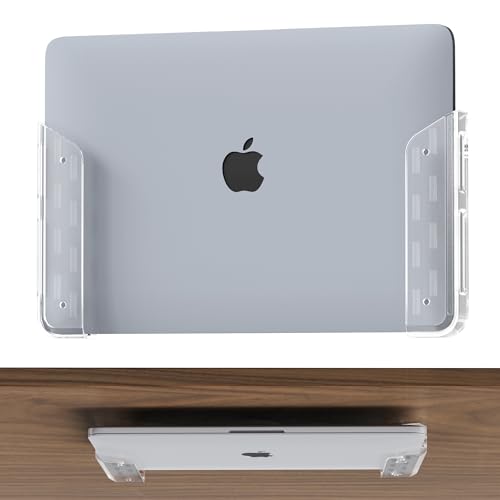 ELETIUO Clear Wall & Under Desk Laptop Mount Holder–Adhesive & Screw in,1.02'/ 26 mm,Anti-Scratch Pads,Universal for MacBooks,Surface,Keyboards,Tablets,Switch &More