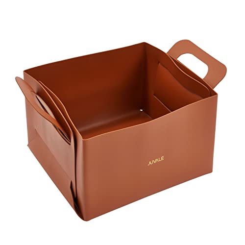 2 Pack Faux Leather Foldable Storage Bins With Handles, Collapsible Baskets For Home Organization (Brown, 10 X 6.5 In) #TOP7