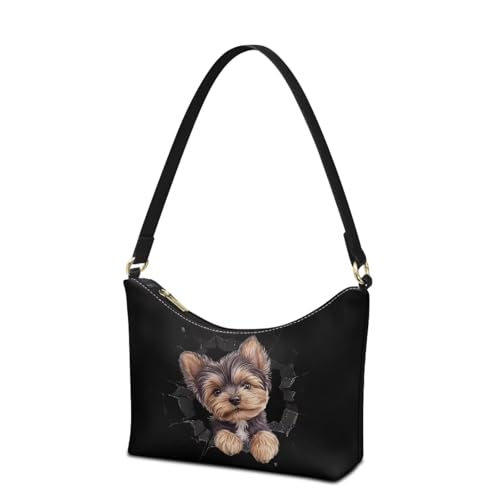 Bolso hobo de mano para mujer, bolso tote de cuero sintético con estampado de perros, estilo top handle y bandolera miniatura 1