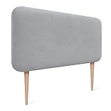 DHOME Cabecero Tapizado Liso Redondeado Tela Aqualine con Patas para Pared Acústicos Cabeceros Absorbentes Cabezal Cama Dormitorio (Gris Claro, 90cm)