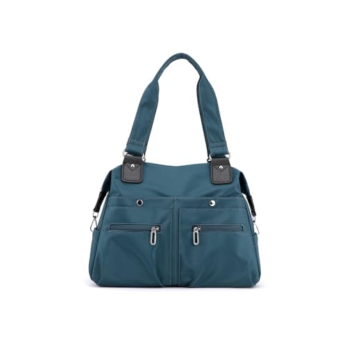 Women's Nylon Handbags & Shoulder Bags Multi-Pocket with Zippers Casual Large Capacity Waterproof Tote Bag for Shopping Travel-Blue