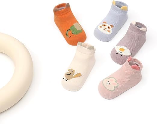 5 Pairs Baby Socks Set, Antislip Socks for New Born Baby 0-3 Years, Non Slip Grip Ankle Socks with Non Skid Soles for Infants Baby Shower Gifts-image-8