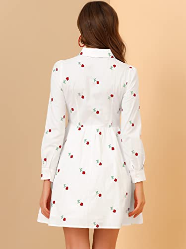 Image of Allegra K Women's Shirt Dress Long Sleeve Collared Floral Embroidered Casual Mini Dresses