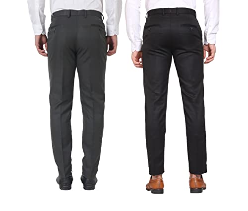 Image of MALENO Men Formal Trouser Regular Fit Solid | Soft and Breathable Pant Combo (Pack of 2)
