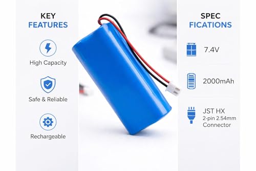 Image of 7.4V 2000mAh Li-ion 18650 Lithium ion Rechargeable Battery Pack with JST-XH 2.54mm /2P Plug Connector for DIY Robotics GPS mp4 Tablet PC Drones Project Work Industrial Equipment |Pack of 1 |