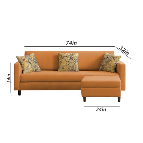 Image of Casaliving Premium Lifestyle Fabric 5 Seater L Shape Sofa Set 4 Seater Modern Sofa Set & Ottoman for Living Room (Orange Color)