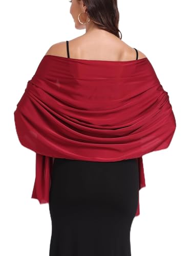 RHQKK Womens Satin Shawl Wraps for Evening Dresses Wedding Formal Shawls Dressy Cover up for Women(Wine Red)