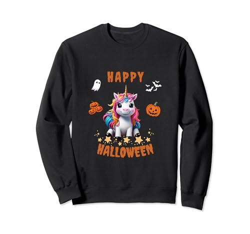 Unicorn Pumpkin Ghost Girls Kids Happy Halloween Costume Sweatshirt