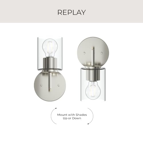 Image of Progress Lighting Replay 5.125 Inch 1-Light Vanity Light, Transitional, Polished Nickel with Clear Glass Shade, (9.75 inch H x 5.125 inch W x 5.875 inch D), P300581-104