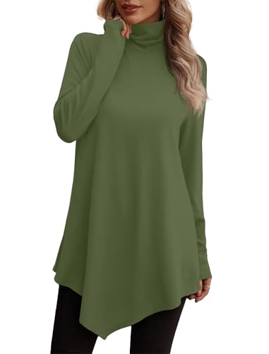 Image of JUSTFASHIONNOW Turtle Neck Shirts for Women Long Sleeve Fall Tunic Tops