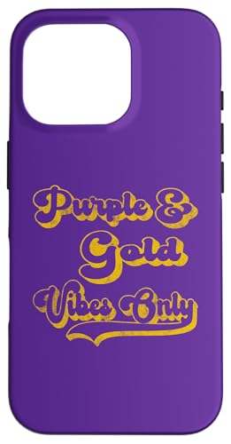 Purple Gold Vibes Only School Pride Team Colors Retro Case for iPhone 16 Pro