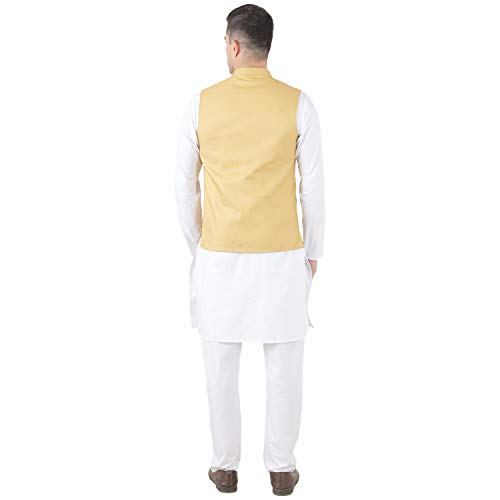 Image of TAHVO Men's Nehru Jacket /Waistcoat /Modi Jacket Cotton Fabric /Men 's 5 Button Nehru Jacket with Hanky Kurta Set