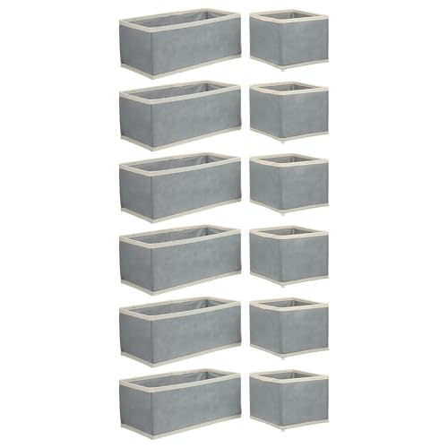 SMASOLO Organizador de Ropa Plegable 12 Piezas Caja de Almacenamiento para Armario y Cajones Cestas de Tela Resistente en Gris Claro y Beige Adecuado para Organizar Ropa Interior y