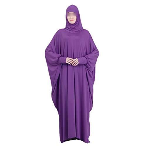 Robe de prière musulmane Khimar violet foncé XXL longue à capuche avec hijab couvrant