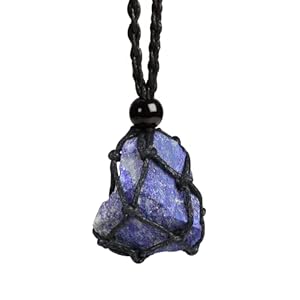 weryerker Natural Raw Gemstone Crystal Pendant Necklace Cord Handwoven Necklace Stone Necklace Adjustable Length Suitable for Women and Men.（Lapis Lazuli）
