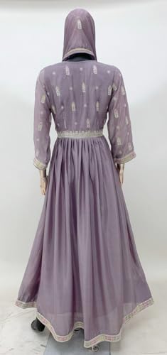 Image of Miss Ethnik Women's Purple Chinon Stitched Top with Dupatta Full Sleeve Embroidered Anarkali Gown (ME-1179)