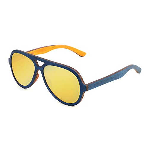 Polarized Full Wood Aviator Sunglasses for Men and Women 100% UVA/UVB Ray Protection Polarized Lens