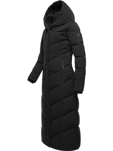 Ragwear Damen Wintermantel warmer Steppmantel extralang mit Kapuze Natalka Extralong Intl Black Gr. L