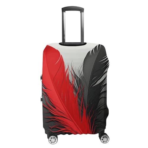 Red And Black Feather Luggage Cover, Washable Elastic Suitcase Cover Protector Fit 18-32 Inch Luggage4