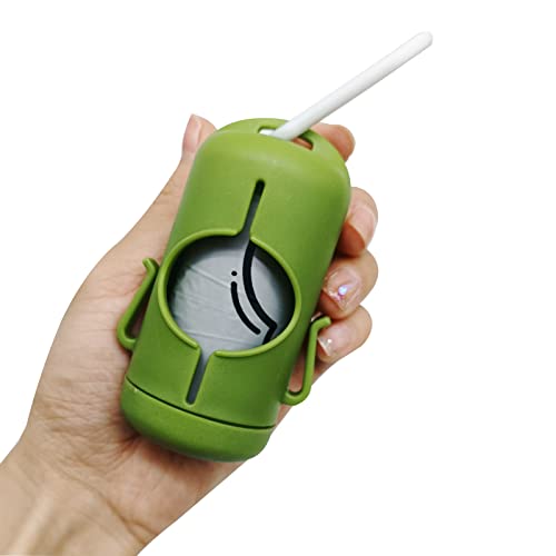 Image of Dog Poop Bag Holder with Leash Clip, Adjustable Strap & 2-Side Hooks for Used Dog Waste Bags (Green)