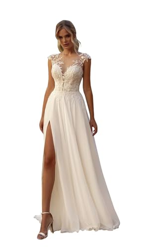 GATMAHE Beach Wedding Dresses for Bride Cap...