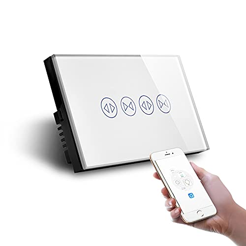 Interruttore Tapparelle Wifi Accorto WIFI Interruttore a doppia tenda per otturatore, pannello interruttore in vetro touch screen Timer Switch Persiane Avvolgibili ( Color : White Curtain Switch )