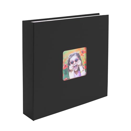 Image of Kenro Aztec Black Linen Photo Album for 200 Photos 6x4 / 10x15cm with Space for Photograph on Front Cover, Slip-In Pages - AZ101BL