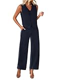 KIRUNDO Two Piece Outfits for Women Summer Sets 2026 Trendy Button Crop Vest Wide Leg Pantsuit Matching Set Spring Fashion Clothes(Navy, Medium)