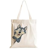 Cartoon Wolf Canvas Tote Bag, Funny Wolf Gifts for Women Sister Girls Daughter Birthday Christmas Reusable Canvas Tote with Inner Pocket Shoulder Bag for Beach Grocery Shopping Travel Weekend Work