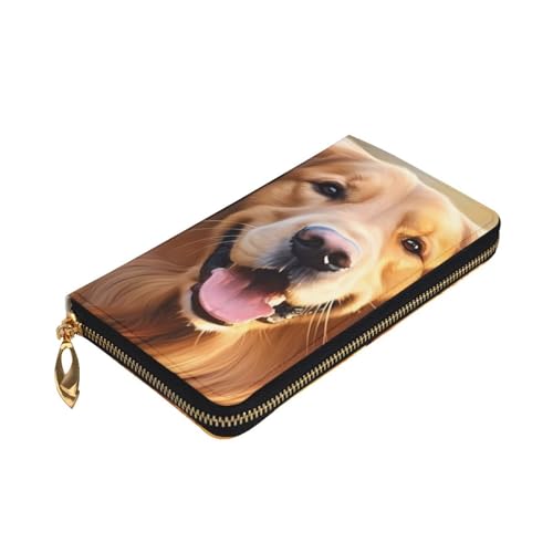 Leather Wallet - Stylish and Durable Wallet for Women with Multiple Compartments and Zipper Design Lovely Golden Retriever Dog Picture3