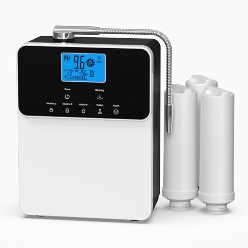 11 Titanium Plates Alkaline Water Machine with 3 Water Filters, Alkaline Water Ionizer Machine for Home, pH4-10.5 Acid Water Purifier, 600mV ORP|10000L Per Filter, Auto-Cleaning