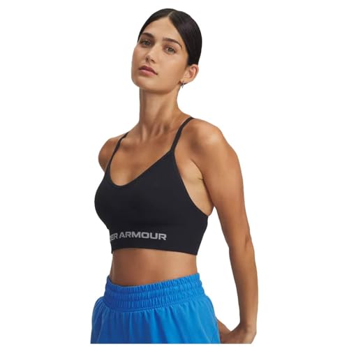 Under Armour Donna Vanish Seamless Low Bra, Reggiseno Sportivo a Basso Impatto per Allenamento, Yoga e Pilates, Top Sportivo da Palestra con Coppe Rimovibili,Black/Steel,SM