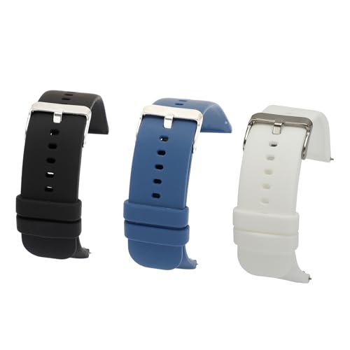 Fepibur 3Pcs 22mm Watch Band,Silicone Watch Strap Replacement Strap with Stainless Steel Smart Watch Bands for Men (Black, White, Dark Blue)