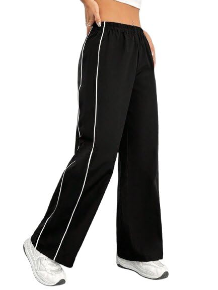 White Track Pants for Women High Waist Wide Leg Gym Workout Trousers with Side Stripe Comfortable Loose Fit Casual Lounge Sportswear Bottom Wear-image-8