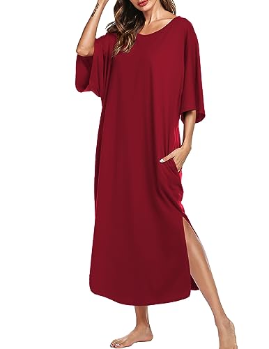 Image of Ekouaer Women's Nightgown Short Sleeve Sleepshirt Long Loungewear Casual Maxi Lounge Dress House Dresses with Pockets
