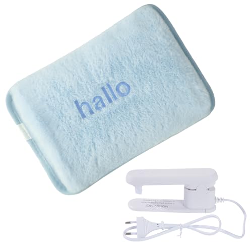 Wärmflasche Elektrisch,Tragbare Elektrische Wärmflasche Mit Weichem Bezug,Elektrische Wärmflasche Wohltuende Wärme an Rücken,Bauch, Nacken (Blau)