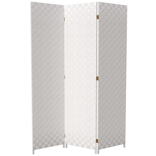 Red Lantern 6 ft. Tall Woven Fiber Outdoor All Weather Room Divider - 3 Panel - White