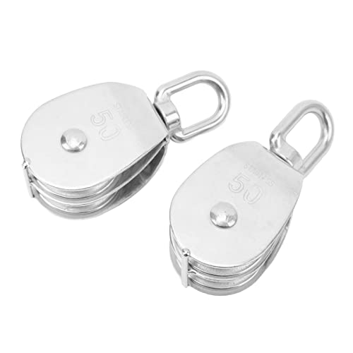 M50 - Polea de doble bloque – 2 poleas de elevación de acero inoxidable con rodillo M50 soporta 400 kg para aplicaciones de elevación y elevación de aparejos
