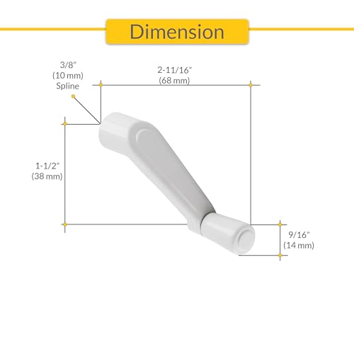 Image of Brixwell Crank Handle White Aluminum 3 /8 Inch Spline, 2-11 /16 Inch Length, 1-1 /2 Inch Height, 9 /16 Inch Knob Diameter, Durable Window Hardware Replacement for Smooth Operation and Secure Connection