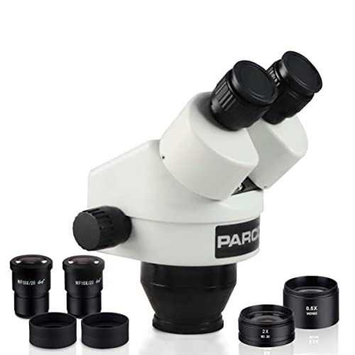 Image of Parco Scientific PZEZ 0.7X-4.5X Binocular Zoom Stereo Microscope Head, 10x Widefield (20mm) Eyepieces with Eye-Guards, 0.5X&2.0X Barlow Lens