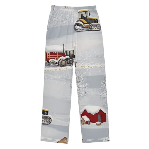 ZZXXB Tractor Snow Boys Long Pants Soft Trousers Elastic Waist Kids Lounge Bottoms with Pockets S-XL