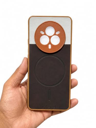 Image of Bintage Dual-Leather Mac Safe Design Phone Case| Soft Touch Finish | Full Camera Protectection Back Cover Compatible for Realme RMX5056 / 14 Pro 5G - White & Choco Brown