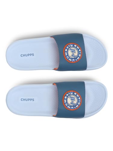 Image of CHUPPS Mi Ace Orange Navy Drift Orthopedic Slippers | Soft Footpharma Footbed | Breathable Ventilation Holes | Lightweight Flip Flops | Anti-Skid Chappals for Everyday For Mens