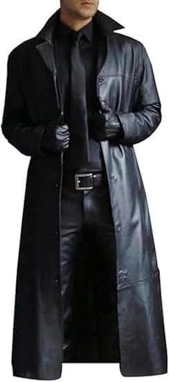 Mens Leather Trench Coat Faux Leather Vintage Long Jacket Fashion Steampunk Gothic Jackets Full Length Overcoat