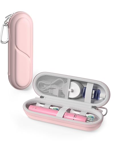 ProCase 歯ブラシケース 携帯用 コンパクトな旅行用 EVA製 Oral-B Philips対応 - ピンク | 電動歯ブラシケース,アクセサリー収納付き,多機能,軽量,耐久性,持ち運び便利,出張や旅行に