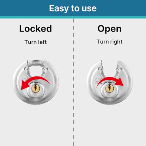 Image of G70 keyed Alike Padlocks, Heavy Duty Stainless Steel Discus Lock - 70mm Stainless Steel Body and Shackle, 10 Keys, Garage, Warehouses, Outdoors, 2-Pack