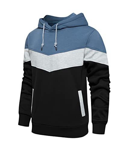 Safeeye Men's Fashion Hoodies Sweatshirts Novelty Color Block Pullover Fleece Hoodie Casual Long Sleeve Sport Outwear Sweatshirt Blue L #TOP2