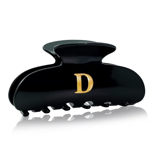 Image of Acrylic Letter Hair Clips for Women - Black Monogram Hair Claw Alphabet Large Hair Clip, Fashion Glitter Claw Clips Elegant And Durable Hair Accessory, Letter D